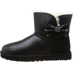 BRAND NEW - UGG - MINI BAILEY BOW CRYSTAL - BLACK LEATHER - BOOTS - 8